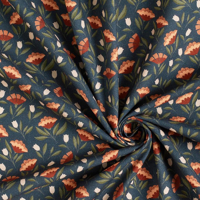 Cotton Poplin delicate flowers – blue-black/terracotta, image number 3