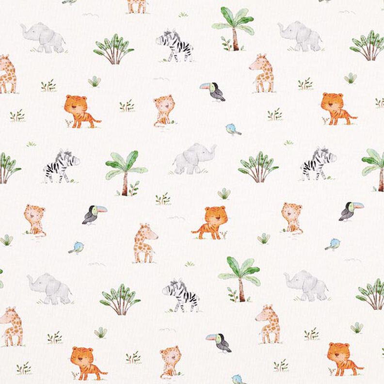 GOTS Cotton Jersey Baby Jungle Animals Digital Print – offwhite,  image number 1