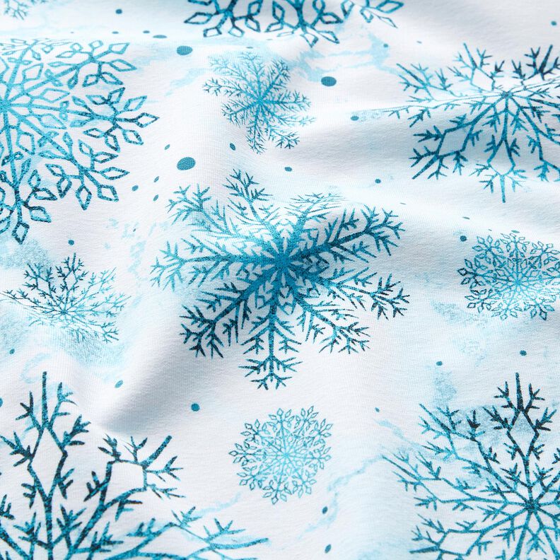 French terry Christmas snow crystals | Glitzerpüppi – sky blue/light petrol, image number 2