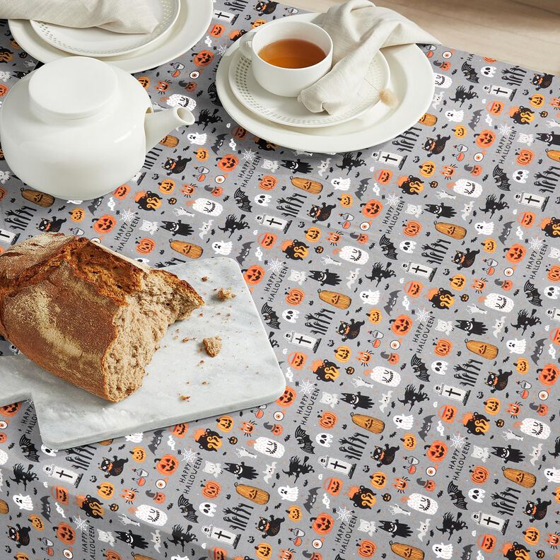 Cotton Poplin Happy Halloween – elephant grey/light orange,  image number 6