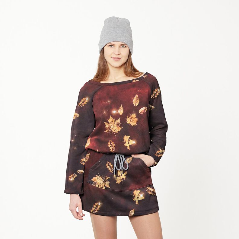 French terry golden autumn | Glitzerpüppi – burgundy/gold,  image number 6