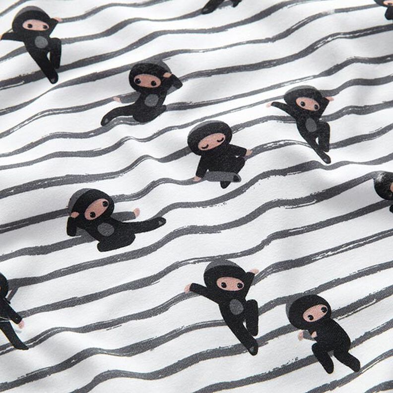 Cotton Jersey Stripe Ninjas  – white,  image number 2