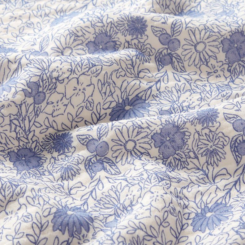 Double Gauze/Muslin blue flowers – white/brilliant blue,  image number 2