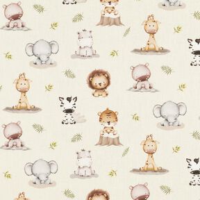 Cotton Poplin Baby jungle animals Digital Print – beige, 