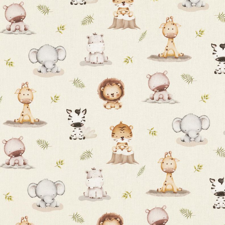 Cotton Poplin Baby jungle animals Digital Print – beige,  image number 1