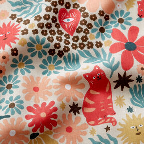 Cotton Poplin Cats on the Flower Meadow – natural, 