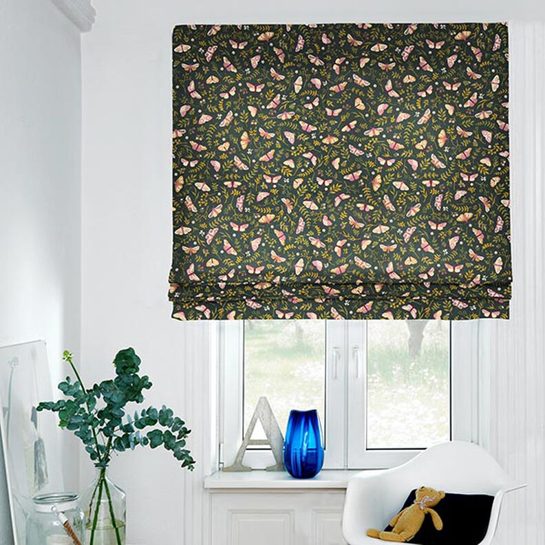 Decor Fabric Half Panama Butterflies – dark green/khaki,  image number 6
