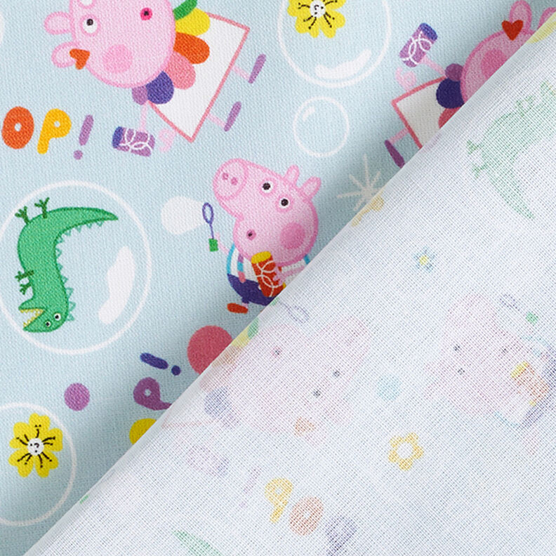 Cotton Poplin Licensed Fabric Peppa and George blowing bubbles | ABC Ltd. – baby blue,  image number 4