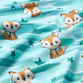 Cotton Jersey Fox with stripes | Glitzerpüppi – aqua blue/peach orange, 