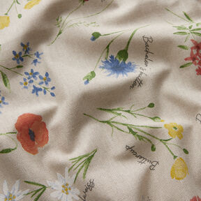 Decor Fabric Half Panama Alpine flowers – natural/blue, 