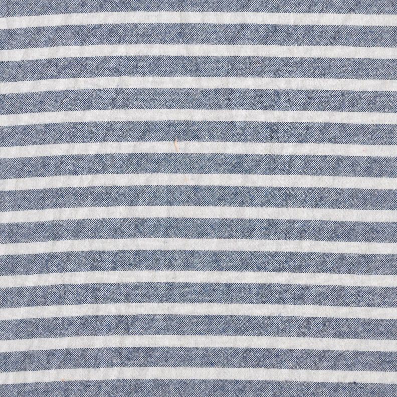 Linen look wide stripes cotton fabric – white/navy blue,  image number 1
