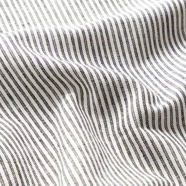 Linen Cotton Blend Narrow Stripes – black/offwhite,  image number 2