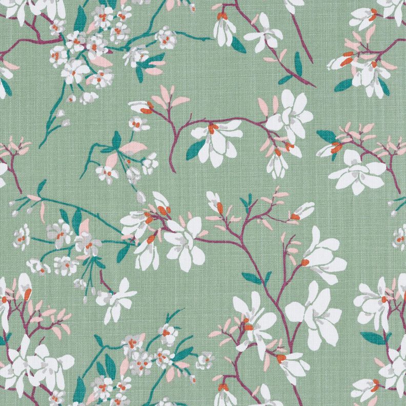 Decor Fabric Panama cherry blossom – pale mint/grape,  image number 1