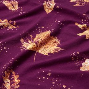French terry golden autumn leaves | Glitzerpüppi – grape/gold, 