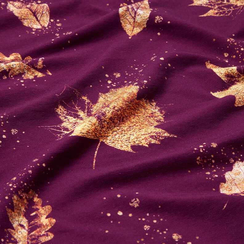 French terry golden autumn leaves | Glitzerpüppi – grape/gold,  image number 2