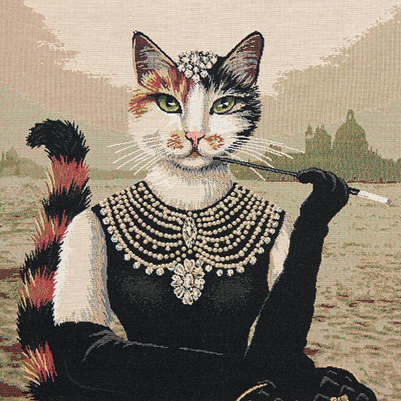Panel Tapestry Fabric elegant cat – dark beige/black,  image number 1