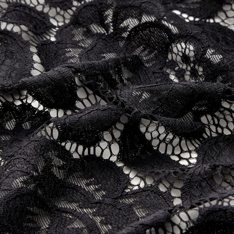 Stretch Lace Blossoms and leaves – black,  image number 3