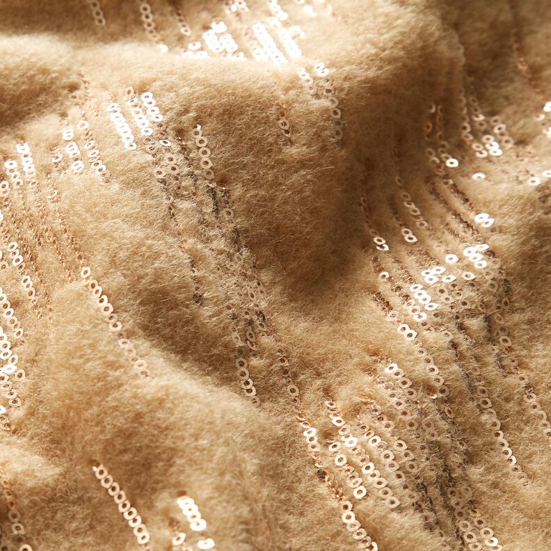 Knitted coat fabric sequin stripes – beige,  image number 2