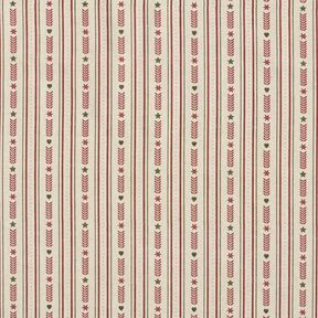 Decor Fabric Half Panama stripes with stars – natural/burgundy, 