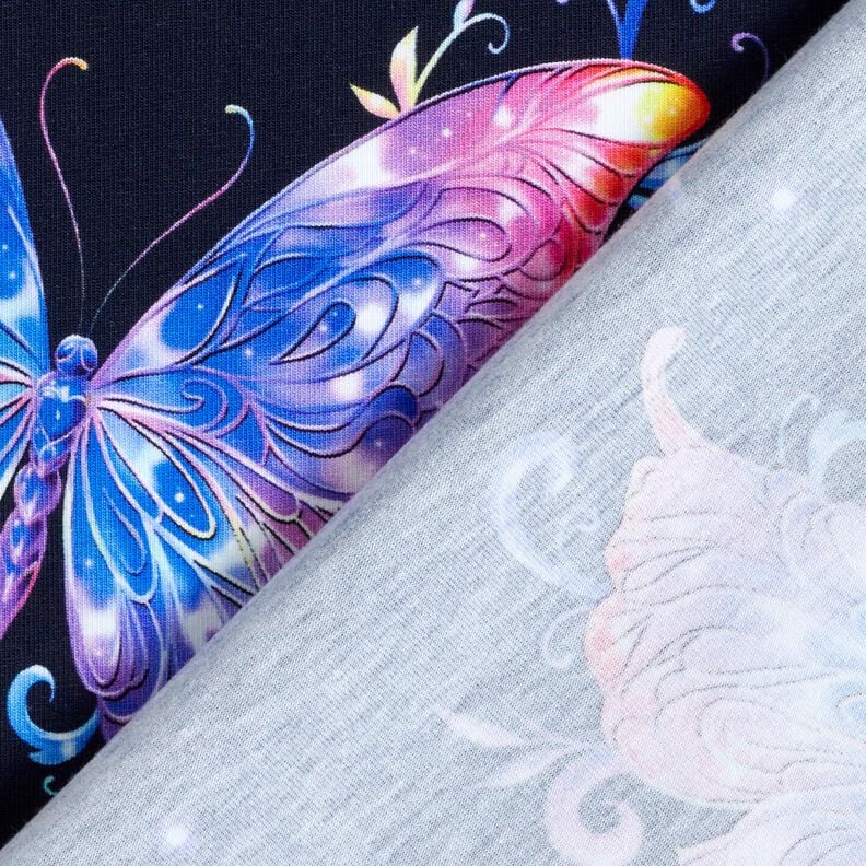 Cotton Jersey Colourful Butterflies | Glitzerpüppi  – midnight blue/ice blue,  image number 4
