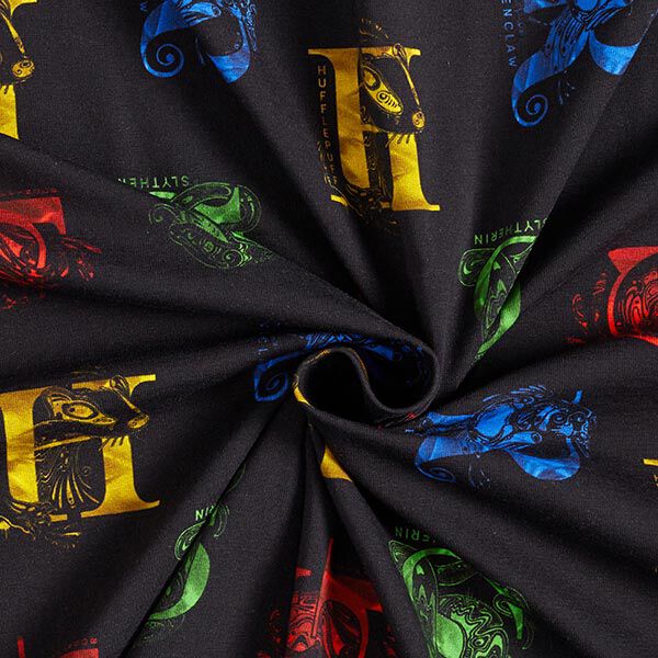 Cotton Jersey Licensed Fabric Harry Potter Initials and Mascots Warner Bros. black Perfect for Baby clothing