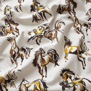 Decor Fabric Half Panama wild horses – natural/black, 