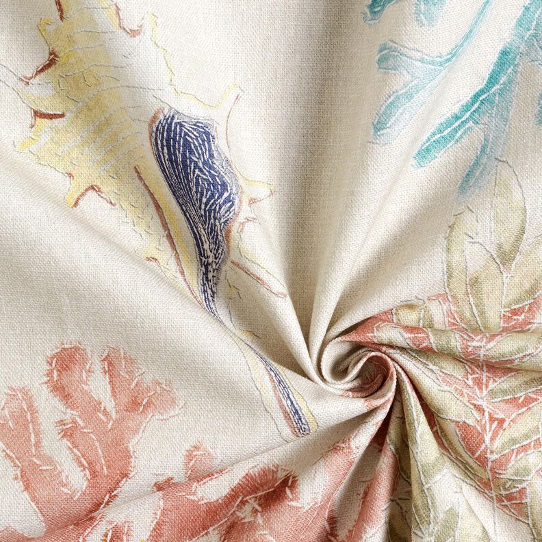 Decor Fabric Half Panama colourful corals – light taupe/aqua blue, image number 3