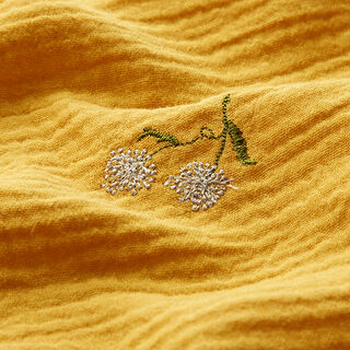 Double Gauze/Muslin Embroidered Flowers – mustard, 