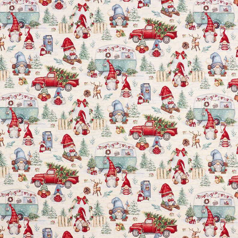 Decor Fabric Tapestry Fabric Christmas gnomes – light beige/red, image number 1
