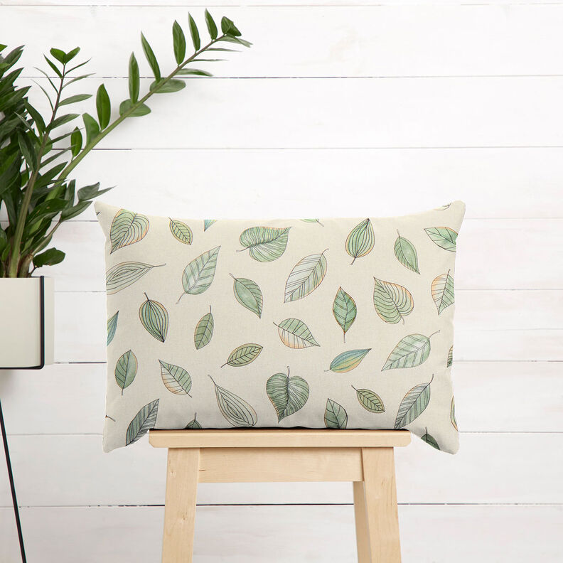 Decor Fabric Half Panama drawn leaves – light beige/reed, image number 8