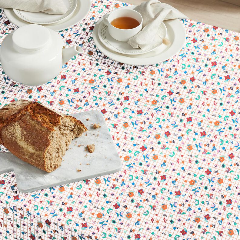 Cotton Cretonne Check with flowers – white/peppermint,  image number 5