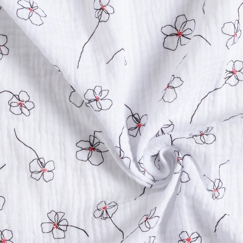 Double Gauze/Muslin painted poppies – white/black,  image number 3