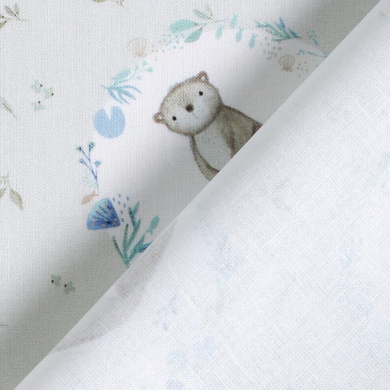 Cotton Poplin Animals in the Flower Circle Digital Print – silver grey/white,  image number 4
