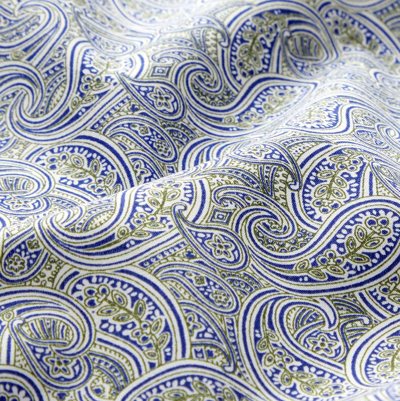 Shirting Fabric overlapping paisley – indigo/olive,  image number 2