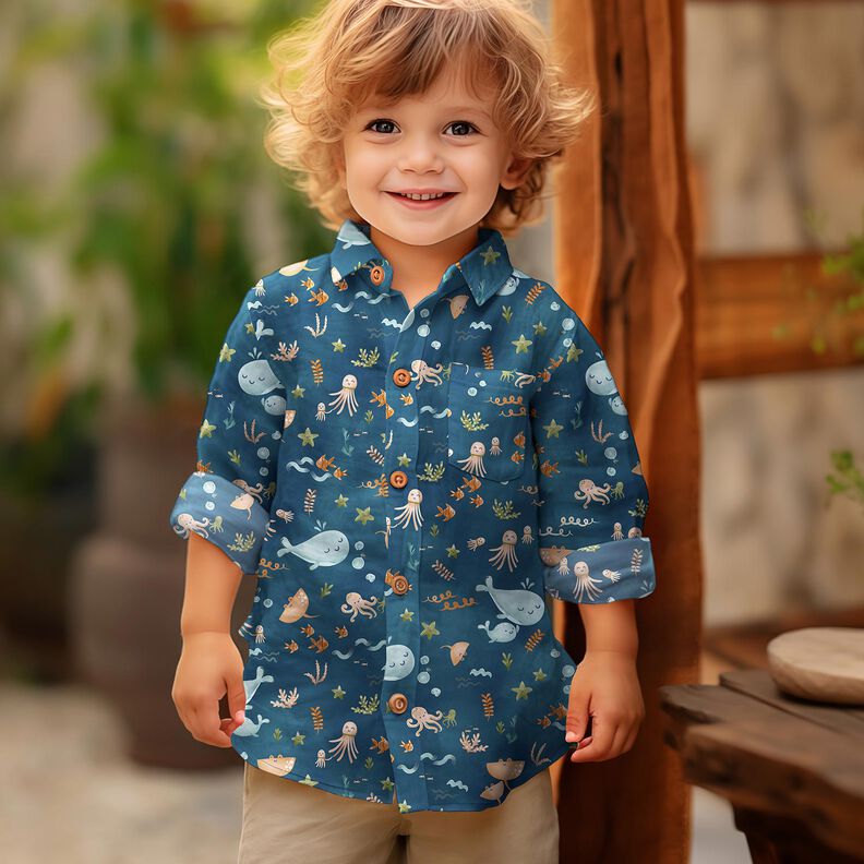 Cotton Poplin happy marine animals Digital Print | Poppy Fabrics – ocean blue,  image number 5