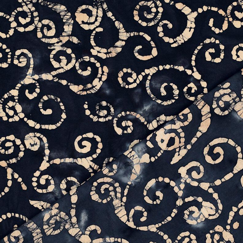 Cotton batik swirls – blue-black/sand,  image number 4