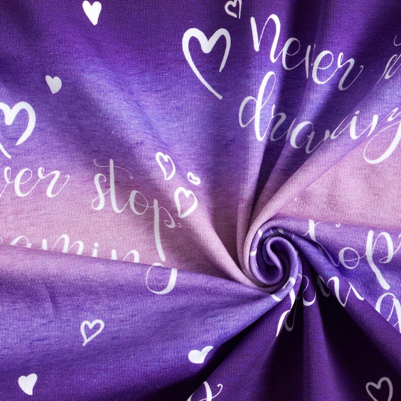 French Terry Never stop dreaming | Glitzerpüppi – lilac/aubergine, image number 3