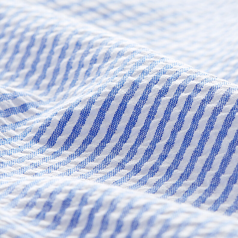 Seersucker Stripes Cotton Blend – royal blue/offwhite,  image number 2