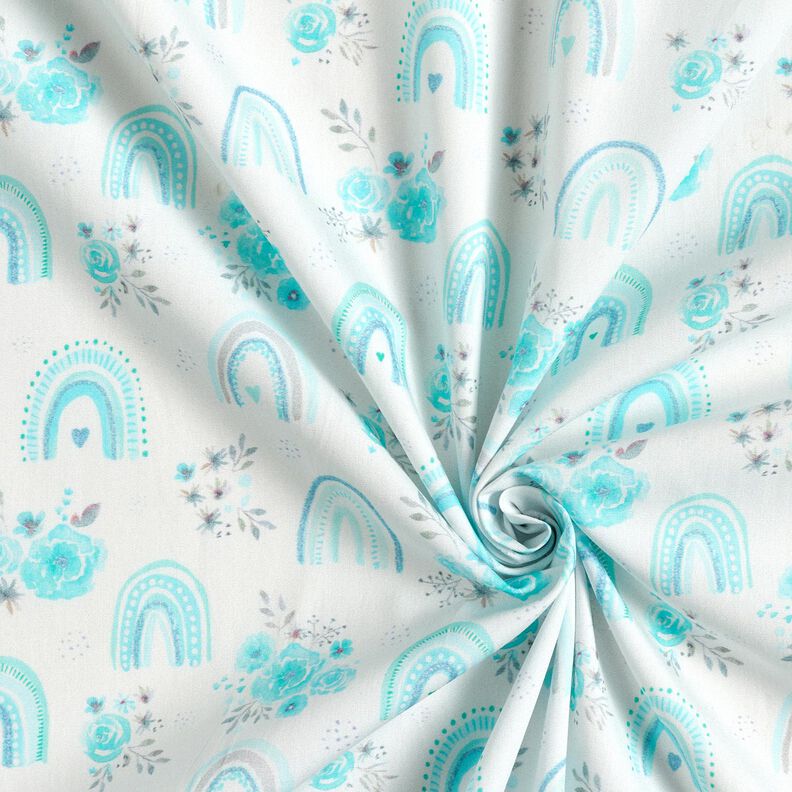 Cotton Poplin Roses and rainbows – white/light turquoise, image number 3