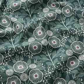 Cotton Cretonne flower tendrils – blue spruce/ivory, 