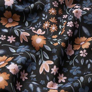 Baby Cord romantic flower meadow Digital Print – black, 