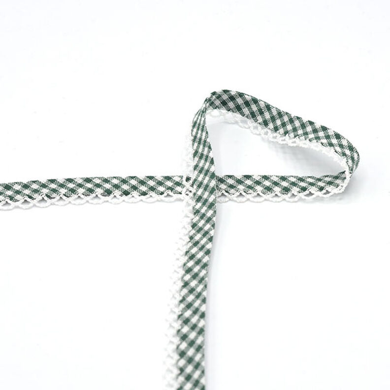 Bias binding Vichy check with crochet border [20 mm] – dark green,  image number 2