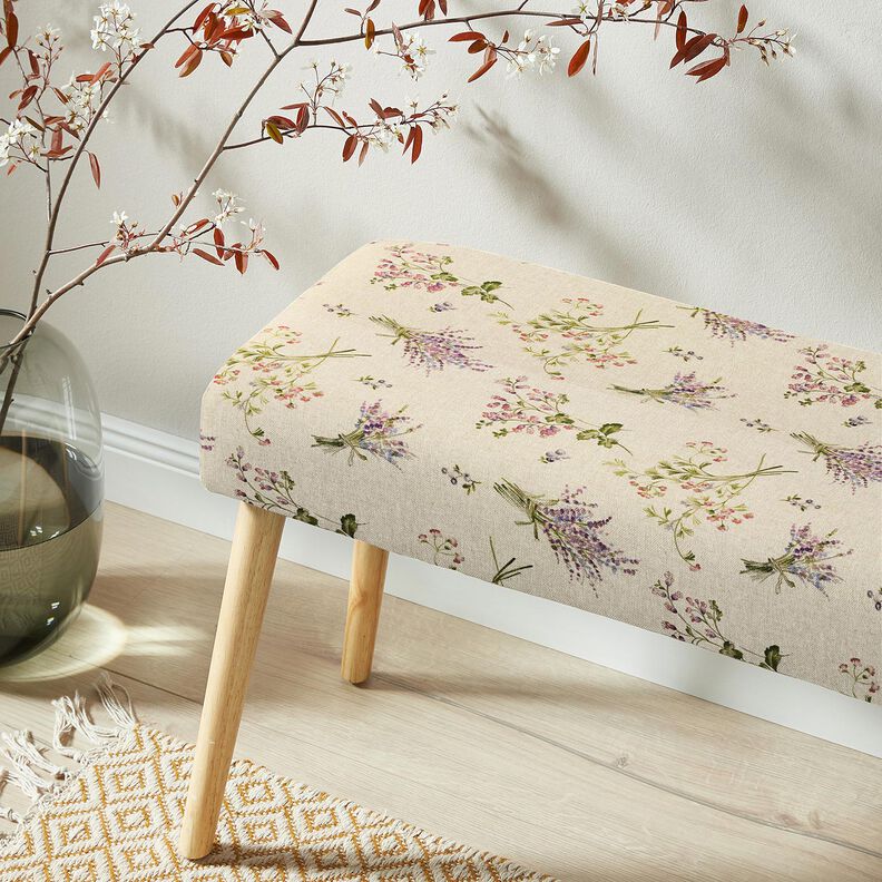 Decor Fabric Half Panama Bouquet of Flowers &ndash; natural/mauve,  image number 5