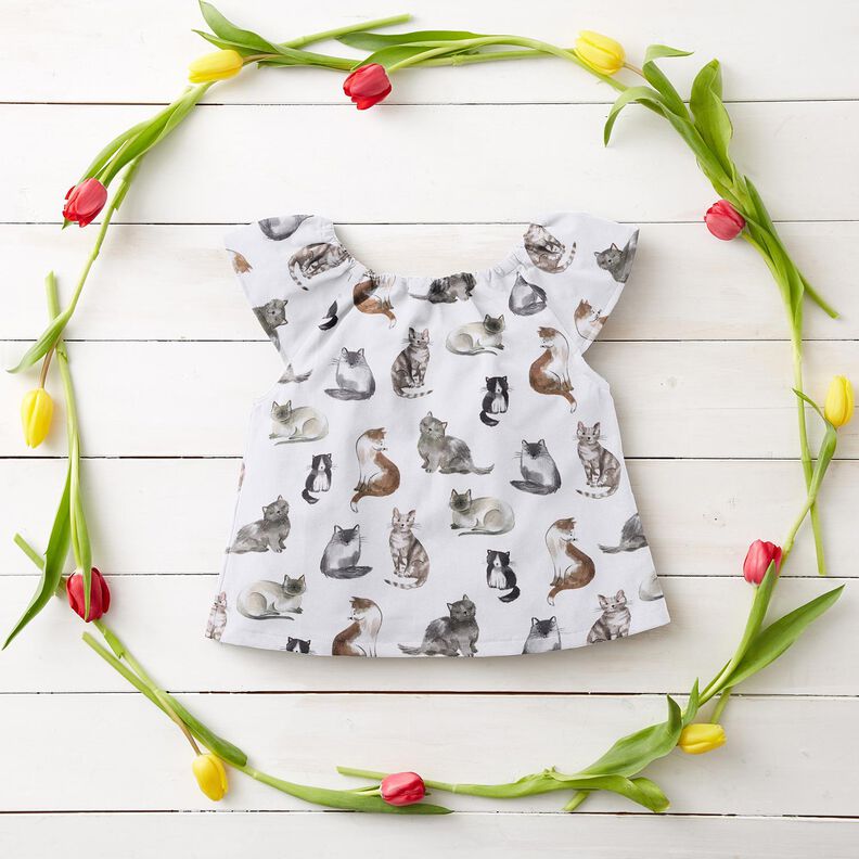 Cotton Poplin happy cats Digital Print | Poppy Fabrics – white,  image number 6
