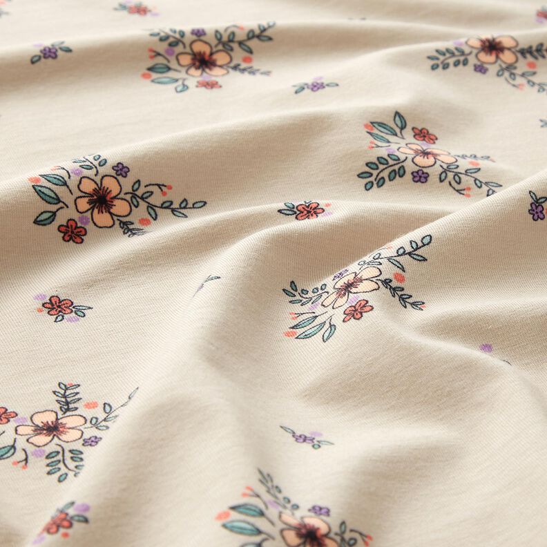 GOTS Cotton Jersey scattered flowers | Poppy Fabrics – almond,  image number 2