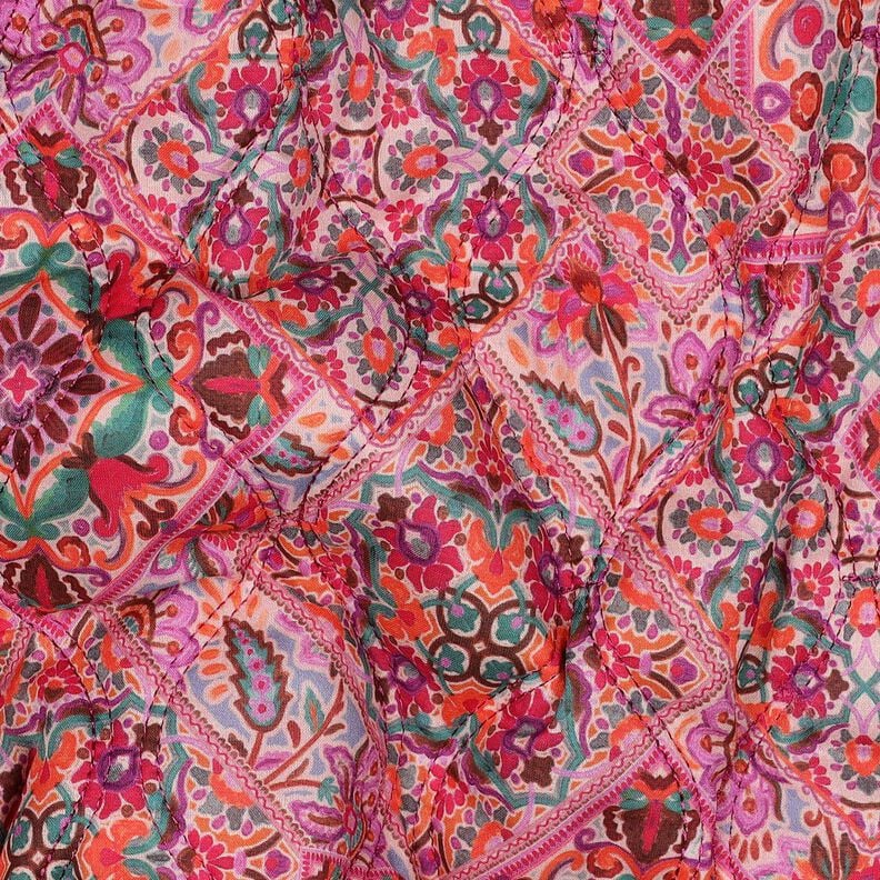 Quilted Fabric Doubleface Diamonds | Poppy Fabrics – intense pink/fir green,  image number 2