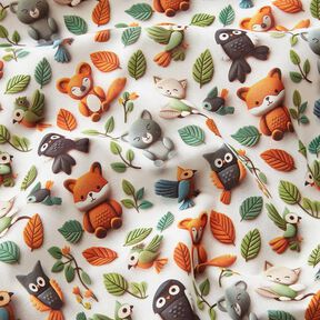 Cotton Poplin clay forest animals Digital Print – ivory, 