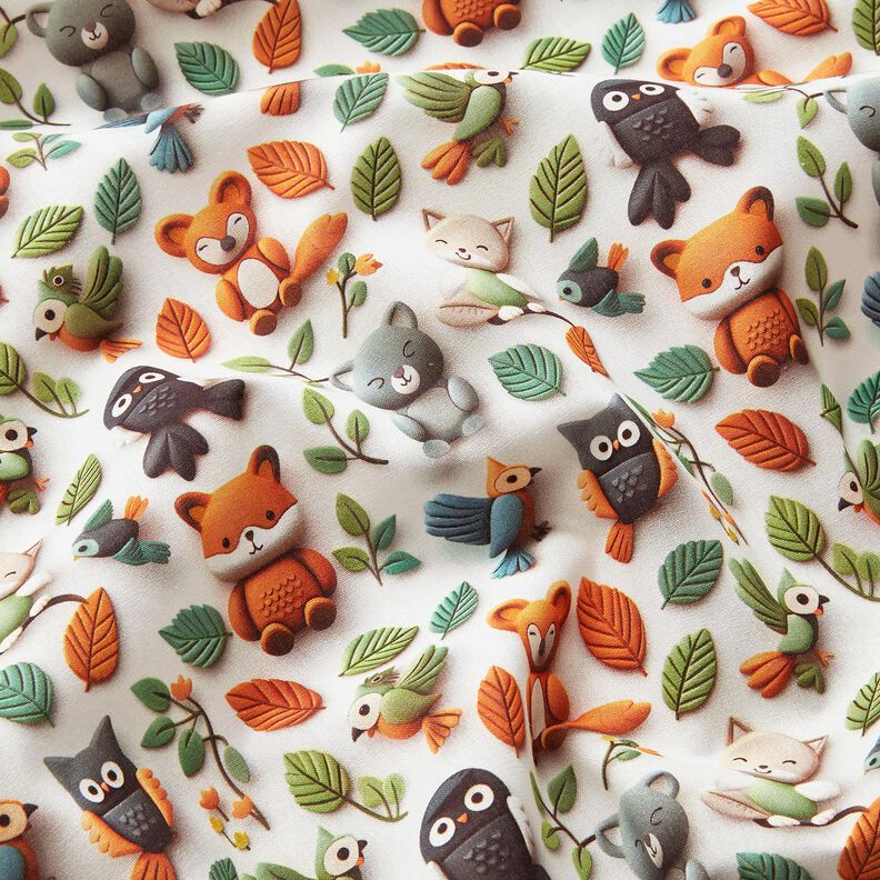 Cotton Poplin clay forest animals Digital Print – ivory,  image number 2
