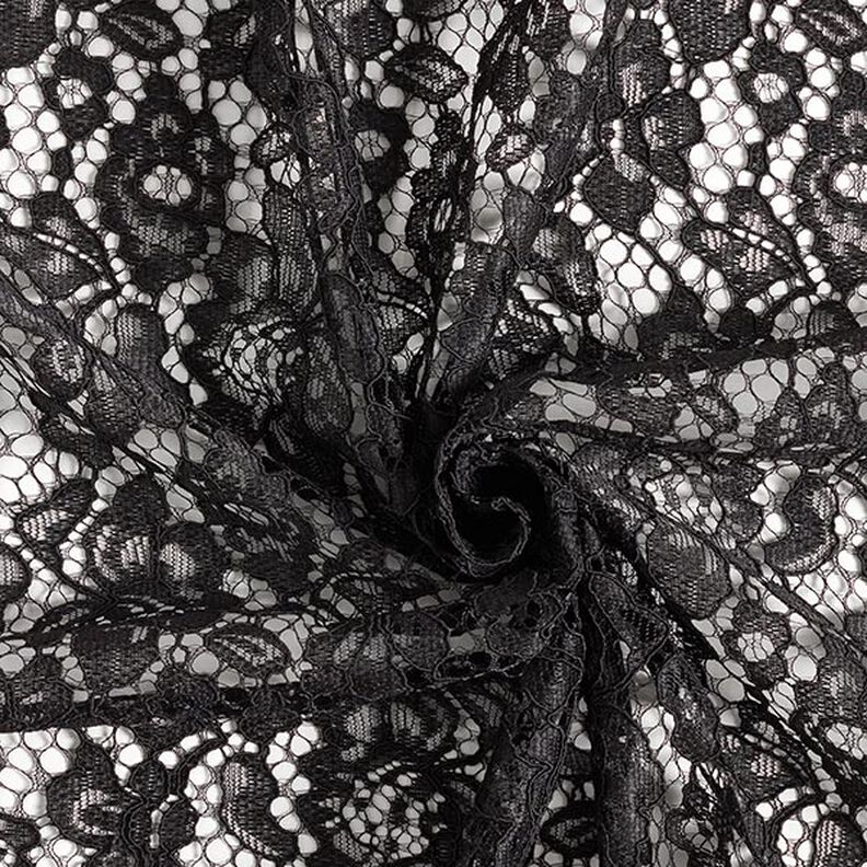 Lace with double-sided floral scalloped edge – black,  image number 4