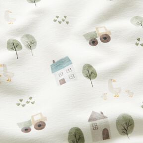 GOTS French Terry Geese in the village Digital Print – ivory, 